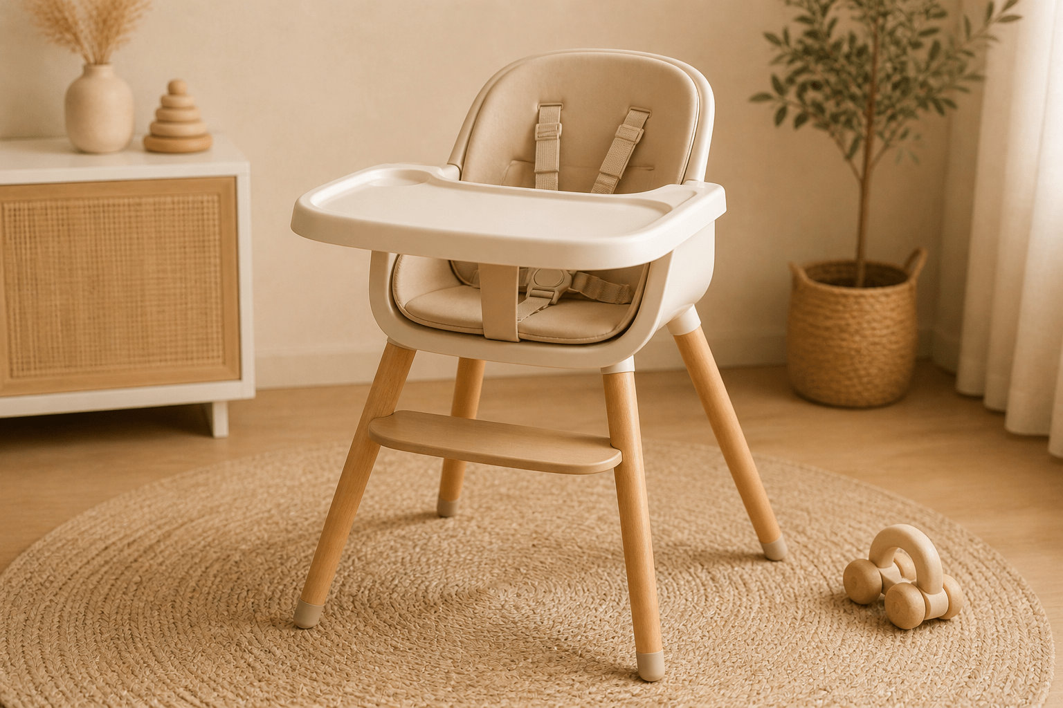Feeding Your Baby modern high chair in warm neutral nursery setting