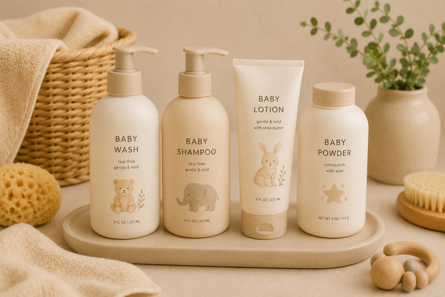 How to bathe a newborn baby with baby wash shampoo lotion and powder