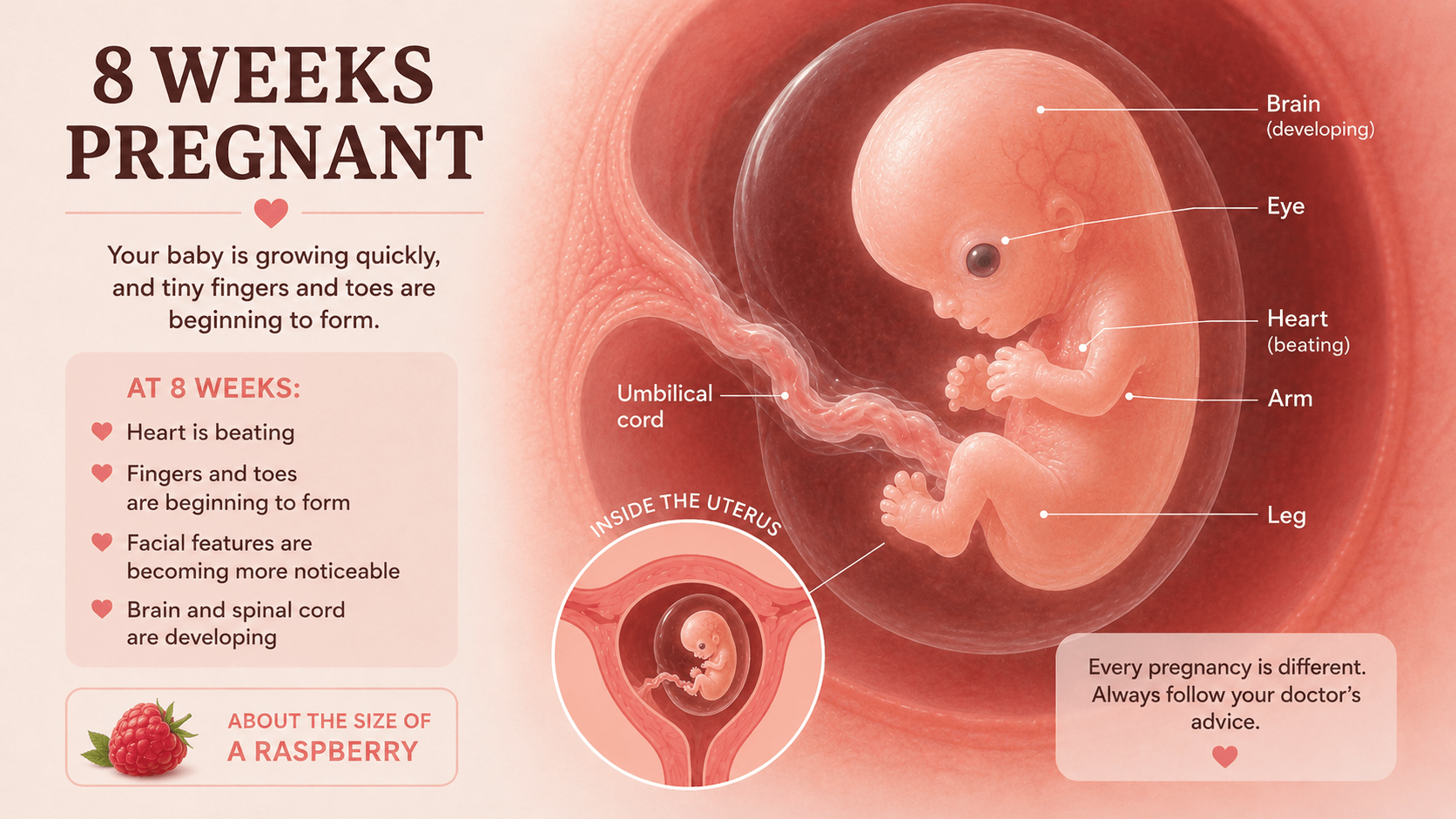8 Weeks Pregnant baby development and early pregnancy symptoms guide