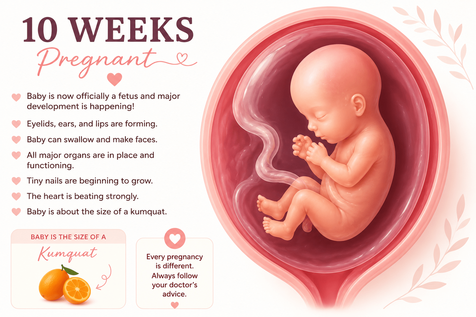 10 Weeks Pregnant baby development and first trimester symptoms guide