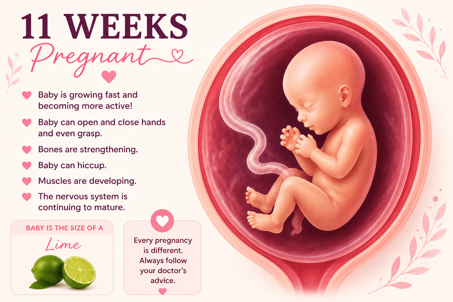 11 Weeks Pregnant baby development and first trimester symptoms guide