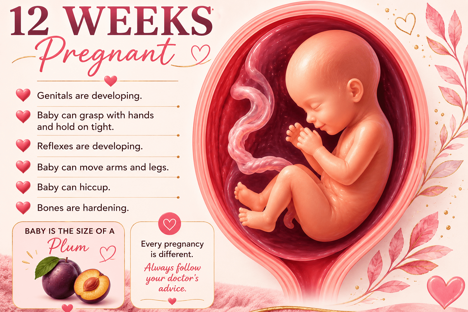 12 Weeks Pregnant baby development and first trimester symptoms guide