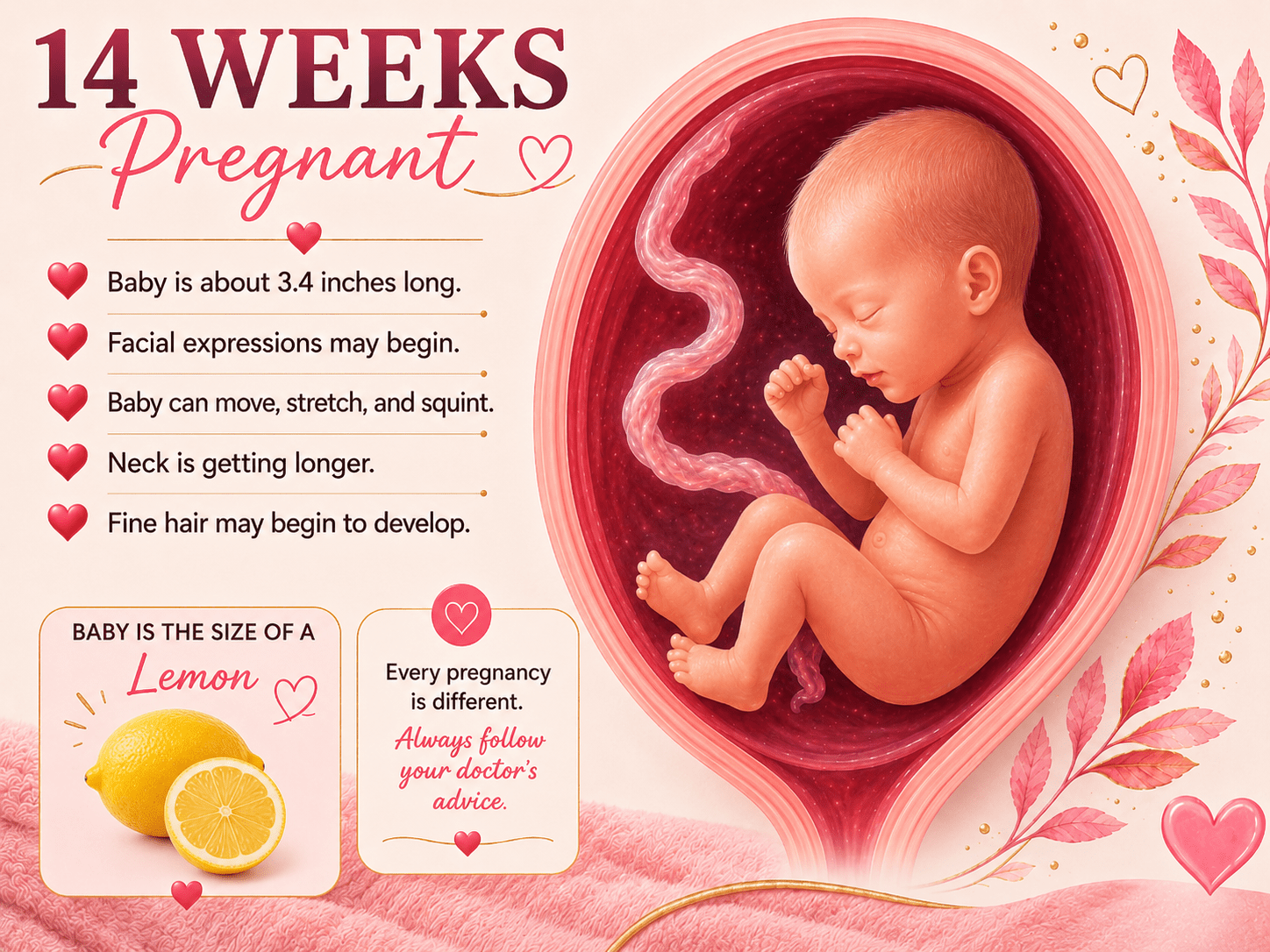 14 Weeks Pregnant baby development and second trimester symptoms guide